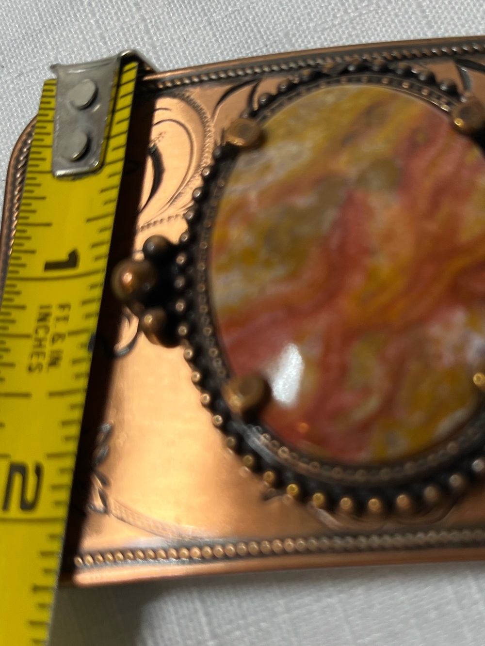 Vintage Copper-Tone Floral Belt Buckle with Marbled Stone - Picture 5 of 8